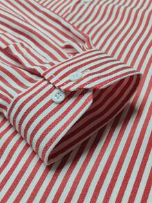 Men's Classic Vertical Striped Long Sleeve Shirt - Red - View 4