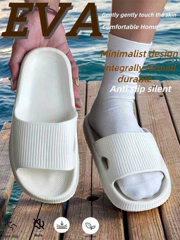 Seasonal New Fashion Men's Thick-Soled Slippers, Casual, Asymmetrical, Breathable Holes, Plain Color, EVA Material, Soft, Comfortable, Lightweight, Bathroom Slip-Resistant, Silent, Odor-Proof, Quick-Drying, Antibacterial, Suitable For Outdoor Shopping And Gym Shoes, Available In Both Men's And Women's Styles.