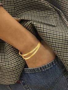 1 件不锈钢简约双条纹空心手镯，可调节，男女适用（轻微划痕） - 不銹鋼手鐲 - 查看 2