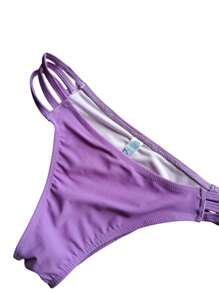 SET DE BIKINI PARA MUJER  Liso    Elegante  Casual    Tela    Nudo  Espalda al aire  ANUDADO    BIKINI  Playa  Vacación - Lila Púrpura - Ver 5