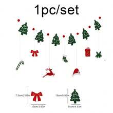 1 套圣诞派对背景横幅挂饰、卡通雪花、圣诞老人、驯鹿、铃铛、拐杖糖、毛绒球花环 - 彩色 - 查看 5