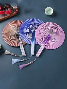 中国风折纸扇古风随身流苏女圆扇汉服旗袍古典团扇女扇 - 彩色 - 查看 20