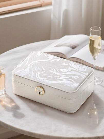 CASEGRACE 1 件女孩珠宝盒收纳盒，仿皮可锁珠宝架收纳盒，双层盒子，耳环项链、戒指收纳盒，桌面和旅行使用的理想选择，生日结婚礼物珠宝收纳盒