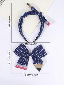 2 件套开学季发夹和头带套装，带黄色/红色/海军蓝铅笔蝴蝶结设计，适合女孩，带手工绑带装饰，适合学生的礼物，开学第一天的发饰