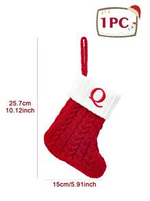 1 pieza Calcetín navideño de punto rojo de 10 pulgadas, calcetín colgante con letras en inglés y copos de nieve, para decoración de fiestas navideñas 2026, suministros y decoración de habitaciones navideñas, calcetín navideño personalizado con inicial, decoración navideña del hogar y familiar, adorno del árbol de Navidad, paquete de regalos sorpresa de Nochebuena, disfraces y favores de fiesta navideña