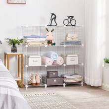 Estanteria Modular Malla Almacenamiento de 9 cubos Montaje DIY,Organizador de Almacenamiento de Cubos de Alambre con Tabique de Plástico PP ,Estantería Modular Apto para Dormitorio, Salón, Armario - Blanco - Ver 2