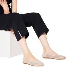 Womens Flat Shoes Classic Pointed Toe Flats Knitted Dress Shoes Soft Comfortable Dressy Flats Women - 本色網眼 - 查看 7