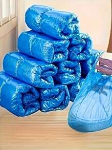 100pcs Thicker Waterproof Anti-Slip Anti-Dust Shoe Covers - Suitable For Hospital, Hotel, Construction, Travel, Home Use - Disposable Plastic Shoe Covers (100pcs/Pack) In Bright Blue, Full Coverage Design With Anti-Slip Pad