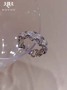 1 件简约奢华法式复古高端铜微镶嵌合成方晶锆石独特优雅百搭戒指，适合度假、派对、宴会、女士节日礼物