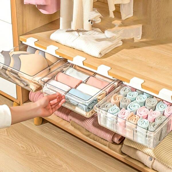 15-Slot Space-Saving Wall-Mounted Underwear & Socks Organizer - Durable Waterproof Plastic With Transparent Shelves, Perfect For Underwear, Socks, Bras, Ties, Belts, Accessories & Scarves | Closet Organizers And Storage