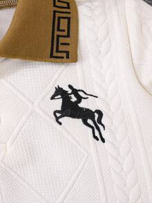 2pcs/Set Toddler Boys' Casual Style Apricot Long Sleeve Top And Pants Set, Collar, Textured Fabric, Embroidery, Suitable For Everyday, Casual, Vacation, Party, Spring/Autumn - Apricot - View 4