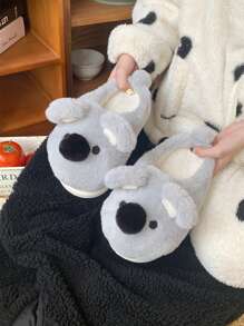 XIXITIAO 2025新款情侣款可爱考拉图案毛绒保暖室内防滑拖鞋，新奇居家鞋 - 淺灰色 - 查看 6