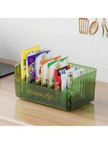 1pc Green Transparent Plastic Kitchen Storage Box, Weimei Life Bottled Condiment Rack, Storage Tray, Dining Table Spice Organizer, Categorized Storage & Space Saving & Easy To Clean