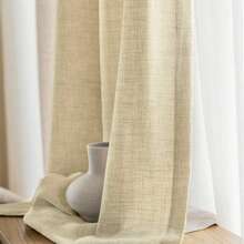 1pc Bohemian Solid Semi-Sheer Linen-Like Curtain, Pole Pocket Top, Easy Hanging, 180gsm Linen Fabric, Filters Light, Provides Privacy, Minimalist Elegant Home Decor Curtain, Calm And Comfortable Visual Experience, Suitable For Bedroom, Living Room, Bathroom, Kitchen, Closet, Office