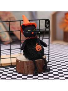 1 pièce Décoration d'Halloween, Figurine en peluche Chat noir/Fantôme/Sorcière/Citrouille, Accessoire d'ambiance pour fête, Cadeau d'Halloween, Décoration de centre de table, Convient pour Halloween, Fête à thème, Décoration d'intérieur, Recommandation de cadeau