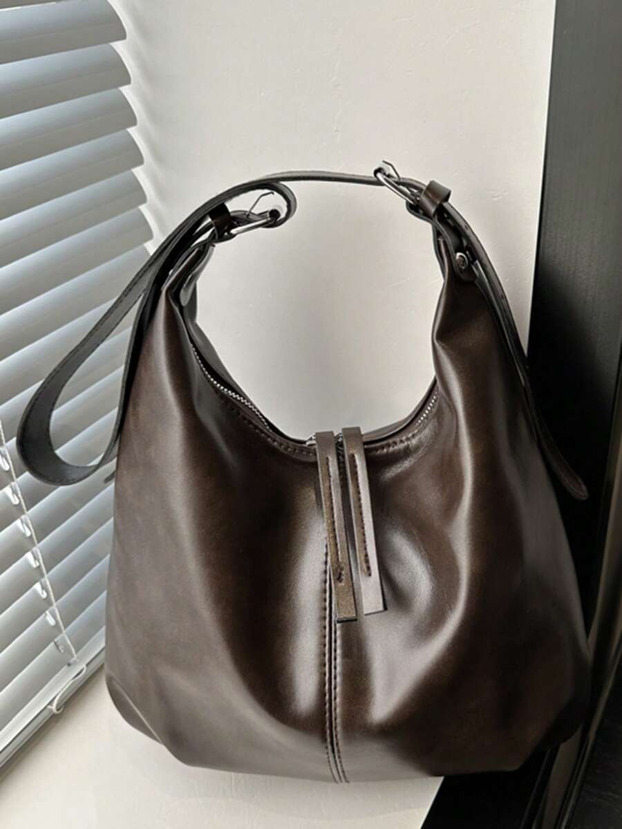 复古大容量柔软纯色女士单肩包，百搭斜挎包，手提包，女士流浪汉单肩包，大容量吊带斜挎包，手提包，休闲工作包