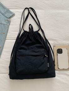 Simple Casual Drawstring Backpack; This Year's New Sports Backpack; Simple And Lightweight Travel Backpack - Black - View 9