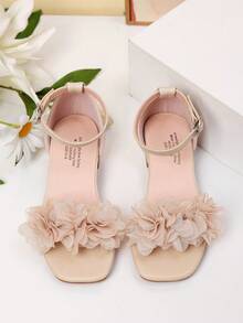 Summer Square Toe Square Heel Floral Decor Sandals Girls High Heel Dance Shoes Student Performance Daily Activity Sandals - Apricot - View 7