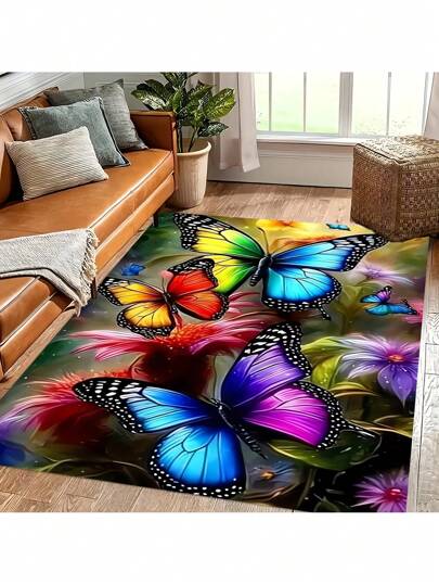 [Soft Carpet] Soft & Comfortable Carpet | Elegant Colorful Butterfly Pattern, Suitable For Living Room, Strong Water Absorbency, Anti-Slip, Stain Resistant Entryway Decor Bathroom Kitchen Decor Kitchen Rug