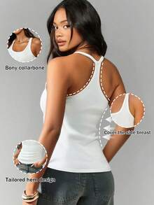 2 Pieces Of Solid Color Elastic Ribbed Slim Fit Vest T-Shirt With Y-Shaped Shoulder Strap Top - Multicolor - View 5