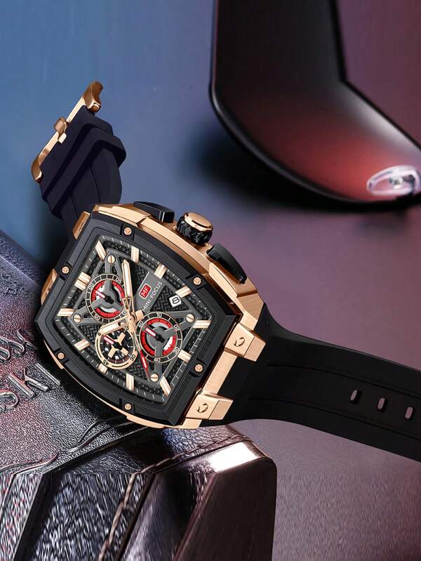 MINIFOCUS 1 Stück MINI FOCUS Sport Multifunktions-Quarzuhr für Herren Chronograph Kalender leuchtende Zeiger Silikonarmband Business Mode Herrenuhr Geschenk mit Etui
