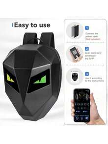 Mochila de motocicleta Gelrova Knight LED, maleta de estilo urbano de 48.26 cm de PVC, bolsa para laptop con carga USB, sin batería, ideal para salir - Gran maleta rígida para moto - Negro - Ver 10