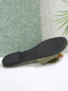French Floral Strap Slip-On Flat Sandals For Women, New Summer Fashion Casual Outdoor Slide Slippers Suitable For Date, Shopping, Party, Beach Holiday, Home - Army Green - View 8