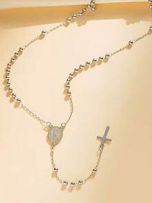 1pc 3mm Laminado Guadalupe Rosary,Stainless Steel Virgin Mary Y Necklace, Gift For Valentine's Day, Mother's Day - Multicolor - View 3