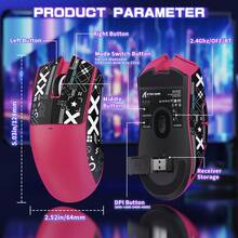 ATTACK SHARK X11SE Lightweight Wireless Gaming Mouse 59g, 3 Modes (2.4G/USB-C/Bluetooth), 22,000 DPI, PAW3311 Optical Sensor, 5 Programmable Buttons, 300mAh Battery, For PC - 莓果紅+貼紙 - 查看 8
