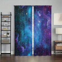 2Pcs Galaxy Curtains Space Cosmic Universe Stars Blackout Window Curtains Thermal Insulated Drapes For Living Room Bedroom Kitchen Bathroom Home Decor Fantasy Sky Space Theme Curtains Aesthetic Room Decor Cortinas Para La Sala 3D Digital Printing Window Treatment Tapestry Wall Hanging Art Decoration