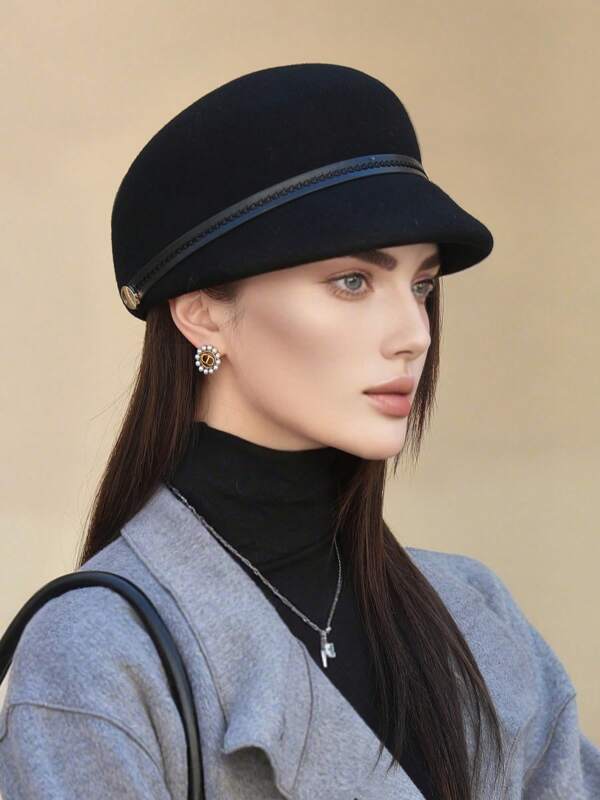 1pc Elegant British Style Wool Blend Newsboy Hat, Fashion Bowknot Beret Cap For Women, Autumn/Winter