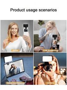 Luz LED compacta portátil con clip para fotografía de acción - 3 modos de iluminación, brillo y ángulo ajustables, interfaz USB, adecuada para computadora portátil/teléfono móvil/tableta/videollamada/maquillaje, apta para selfies y transmisión en vivo, luz portátil