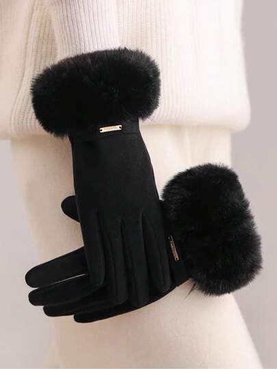 1 Pair Velvet Open Finger Gloves, Two-Finger Touch Screen Gloves, Fashion Warm Winter Gloves For Women, Driving