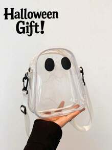 1 pièce Sac en plastique transparent en forme de fantôme pour Halloween, sac à bandoulière croisé mignon et amusant pour femmes, convenant pour les fêtes et les vacances, sac transparent imperméable et anti-sable, cadeau d'Halloween