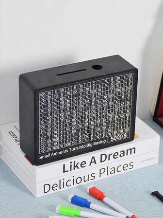 Ramadan-presentask för sparande - svart trämyntbankset med klistermärke, penna och klämma, omskrivbar och återanvändbar, bästa Ramadan-presenten för mynt- och valutaförvaring