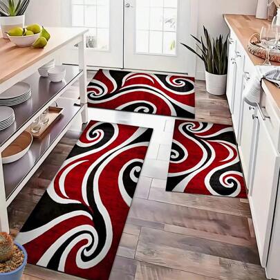 1 pieza Alfombra de cocina antideslizante de silicona con patrón abstracto minimalista fluyente impresa, tapete de piso, alfombra de entrada, alfombra rectangular impresa en 3D, apta para sala de estar, dormitorio, pasillo, baño, lavandería - Alfombra de poliéster, para decoración del hogar interior y exterior