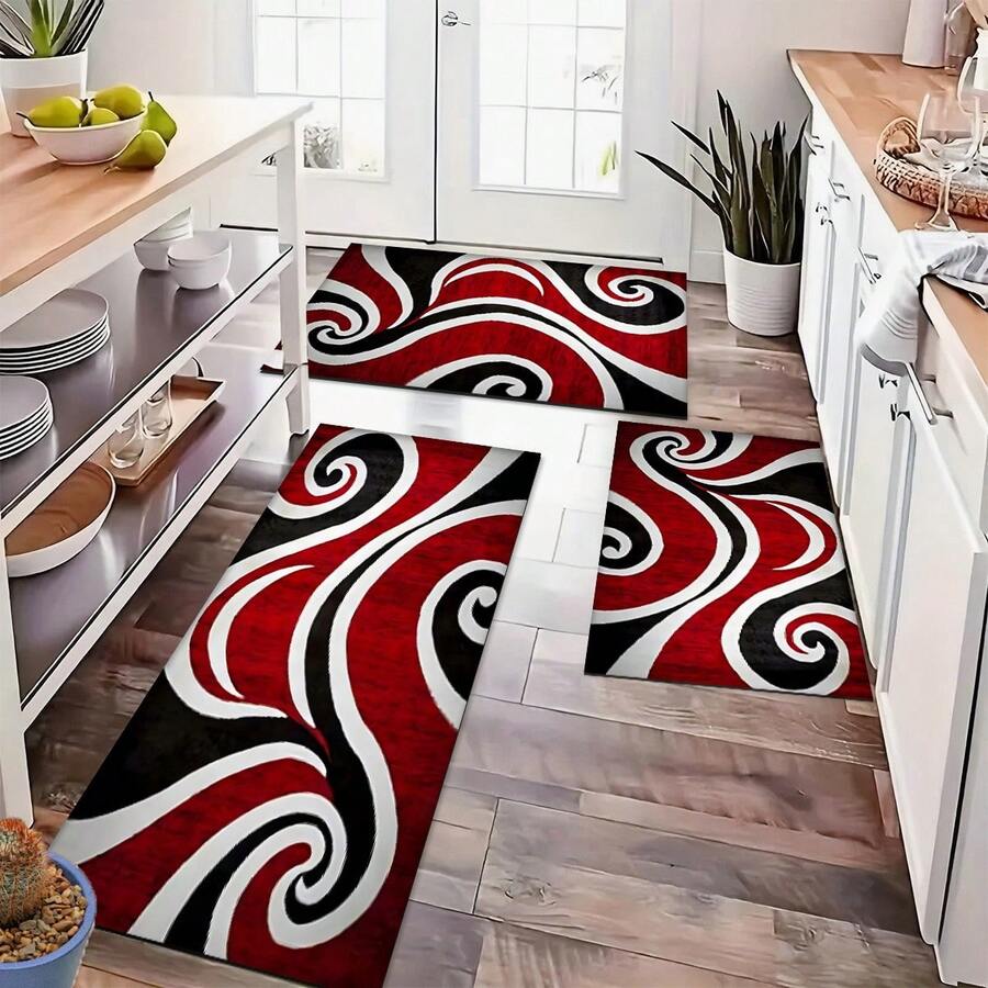 1 pieza Alfombra de cocina antideslizante de silicona con patrón abstracto minimalista fluyente impresa, tapete de piso, alfombra de entrada, alfombra rectangular impresa en 3D, apta para sala de estar, dormitorio, pasillo, baño, lavandería - Alfombra de poliéster, para decoración del hogar interior y exterior
