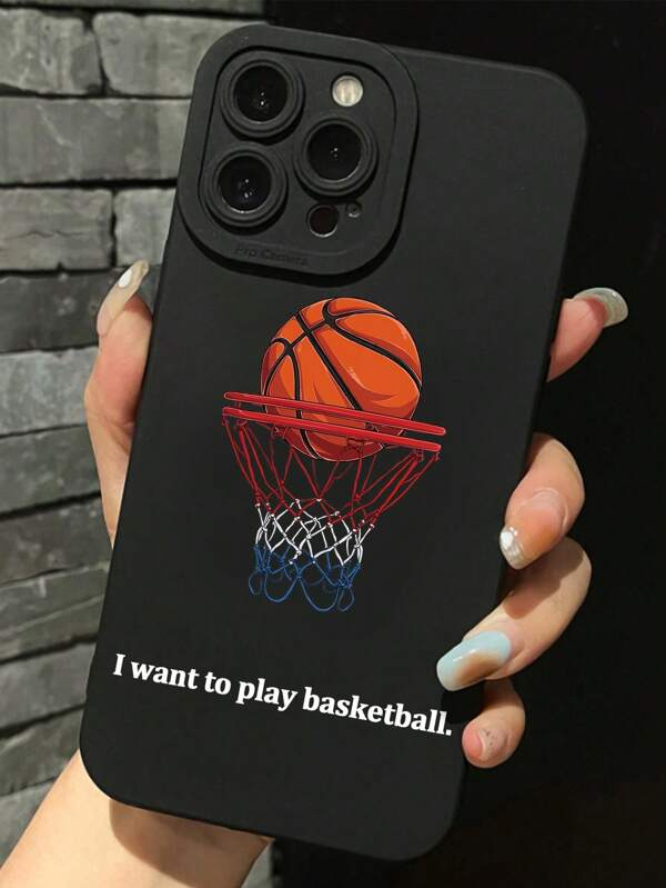 1pc Basketball Pattern Black Phone Case Compatible With IPhone 16 Pro Max/16/16 Pro/16 Plus, 15 Pro Max/15 Pro/15 Plus/15, 11, 12, 13, 14 Pro Max, XS, XR, 11 Pro, 11 Pro Max, 12 Pro, 12 Pro Max, 13 Pro, 13 Pro Max, 7 Plus, 14 Pro, 14 Pro Max, 14 Plus, Durable, Easy To Clean, Comfortable Grip