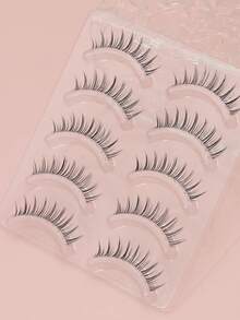 5对自然假睫毛蓬松柔软3D水貂睫毛纤长丝滑睫毛多层睫毛婚礼派对和俱乐部日常工作会议自然假睫毛佩戴舒适睫毛手工制作上睫毛翼尾眼拉长自然逼真睫毛全假睫毛