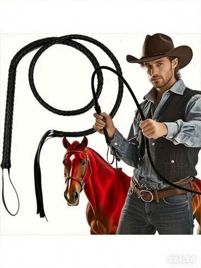 1pc Western Ranch Western Cowboy Whip, Leather Whip, Horse Whip - Black Leather Cow Whip Horse Whip, Horse Training Leather Whip, 185cm Long Leather Whip Horse Whip, Suitable For Beginner Equestrians, Soft Long Leather Whip