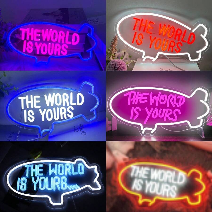 The World Is Yours Neon Wall Decor Dimmable Spaceship LED Neon Sign USB Powered For Bedroom Wedding Neon Sign Valentine's Day Bar Club Decoration Birthday Party Gift - Multi-color light - View 1