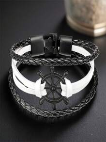 1 pieza Brazalete de joyería punk a la moda, brazalete de aleación con volante de barco trenzado, brazalete para estudiantes y parejas