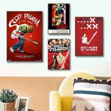 1pc/3PCS Wall Arts Posters Optional Frame Wall Decor,Room Decor Vintage Pop Retro Movie Scott Pilgrim VS The World Poster High Definition Art Waterproof Home Living Room Bedroom Bar Aesthetics Decoration
