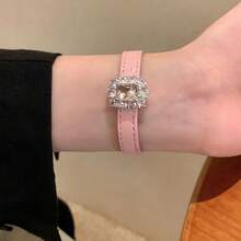 1 件锆石皮革扣手链，甜美酷炫的 Ins 风格高端优雅手镯，适合女性日常佩戴 - 彩色 - 查看 3