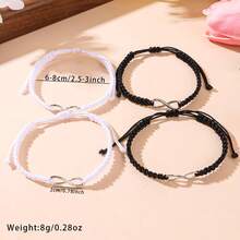 4 件复古合金 8 字形无限符号黑白编织手链，适合男士和女士 - 銀色愛心8字 - 查看 7