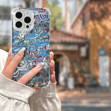 Funda para teléfono con diseño de líneas y grafiti. Compatible con 15 Pro, 12, 14 Pro, 16 Plus, 13, XS y 11. - Colores mixtos 1 - Ver 4