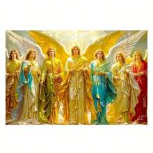 1 幅神圣天使帆布印刷品，无框现代宗教壁画，充满活力的天堂使者装饰，适合客厅和卧室，理想的圣诞节和新年礼物，鼓舞人心的墙壁装饰