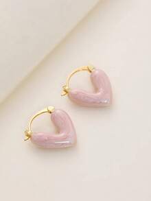 1 par guldpläterade rosa hjärtformade örhängen för kvinnor - söta emaljerade hjärtformade hängande örhängen - moderiktiga estetiska Y2K-smycken, present till alla hjärtans dag-accessoarer - Rosa - Visa 2