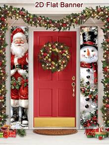 2 pièces/paquet Panneau de porte de Noël style aquarelle 30*180cm Matériau polyester Père Noël Bonhomme de neige Panneau de porte de Noël Couplet Joyeux Noël Décoration de maison 2025 Décoration suspendue de Noël Décoration de porche Panneau Cadeau Bonne Année 2026 Décoration d'hiver des fêtes - Multicolore - Voir 8
