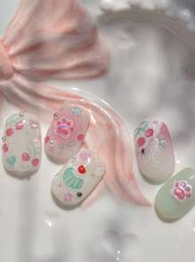 1 pieza Pegatinas para uñas estilo 5D gelatina, pegatinas de uñas con diseño de pudín de cereza lujoso y adorable, pegatinas de arte de uñas autoadhesivas, diseño de uñas DIY, decoraciones de arte de uñas
